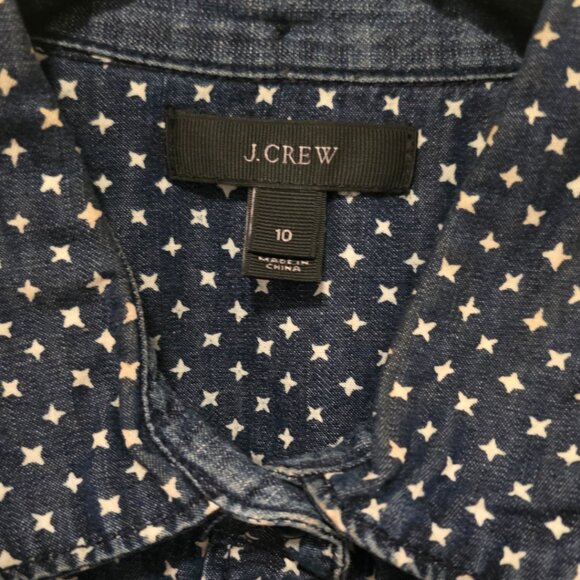 J.Crew Dark Denim Star Print Button-Down Shirt - Women's Long Slee - Picture 2 of 6